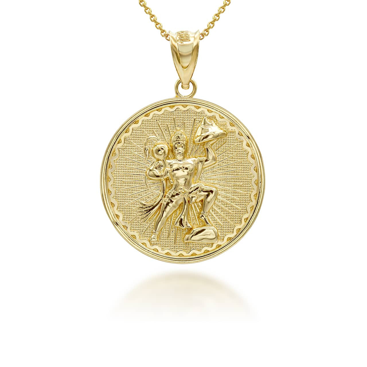 Gold Lord Hanuman Hindu God Coin Pendant/Necklace (Available in Yellow/Rose/White Gold)