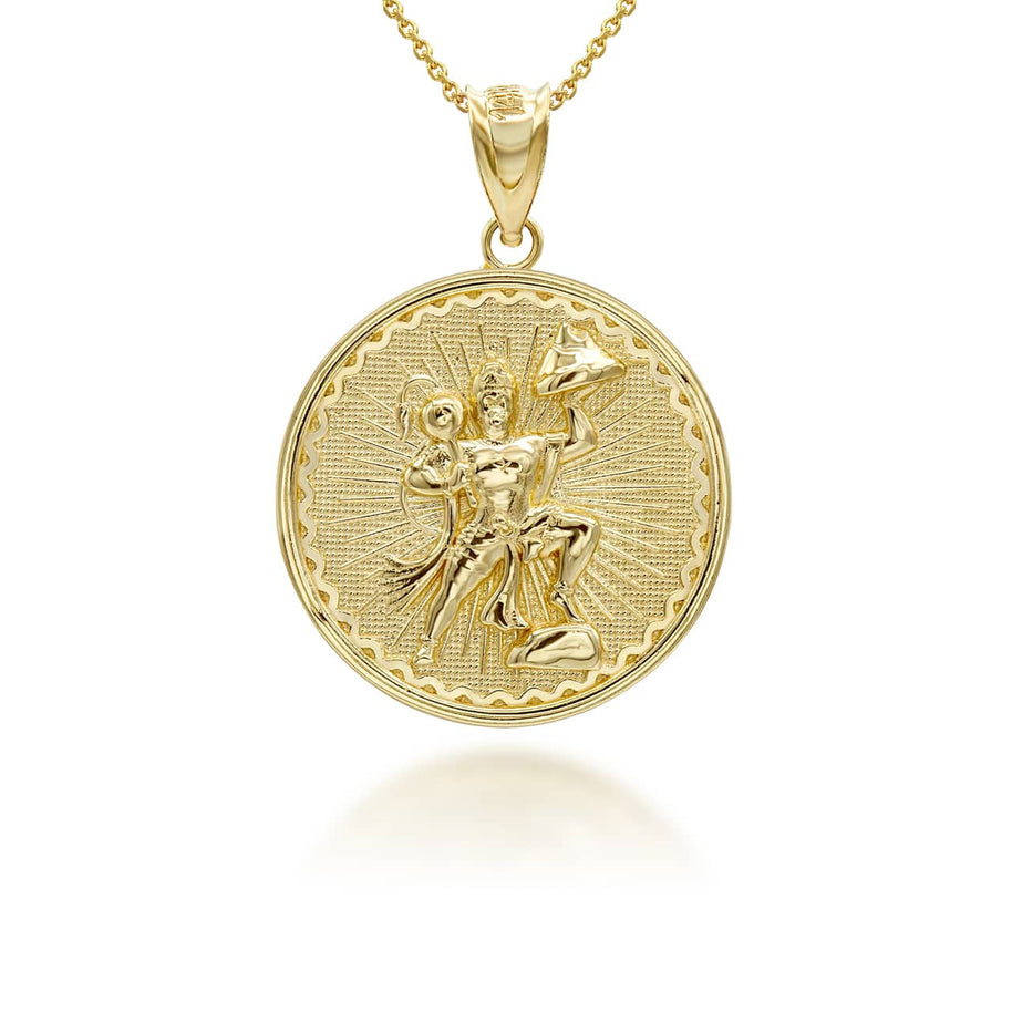 Gold Lord Hanuman Hindu God Coin Pendant/Necklace (Available in Yellow/Rose/White Gold)