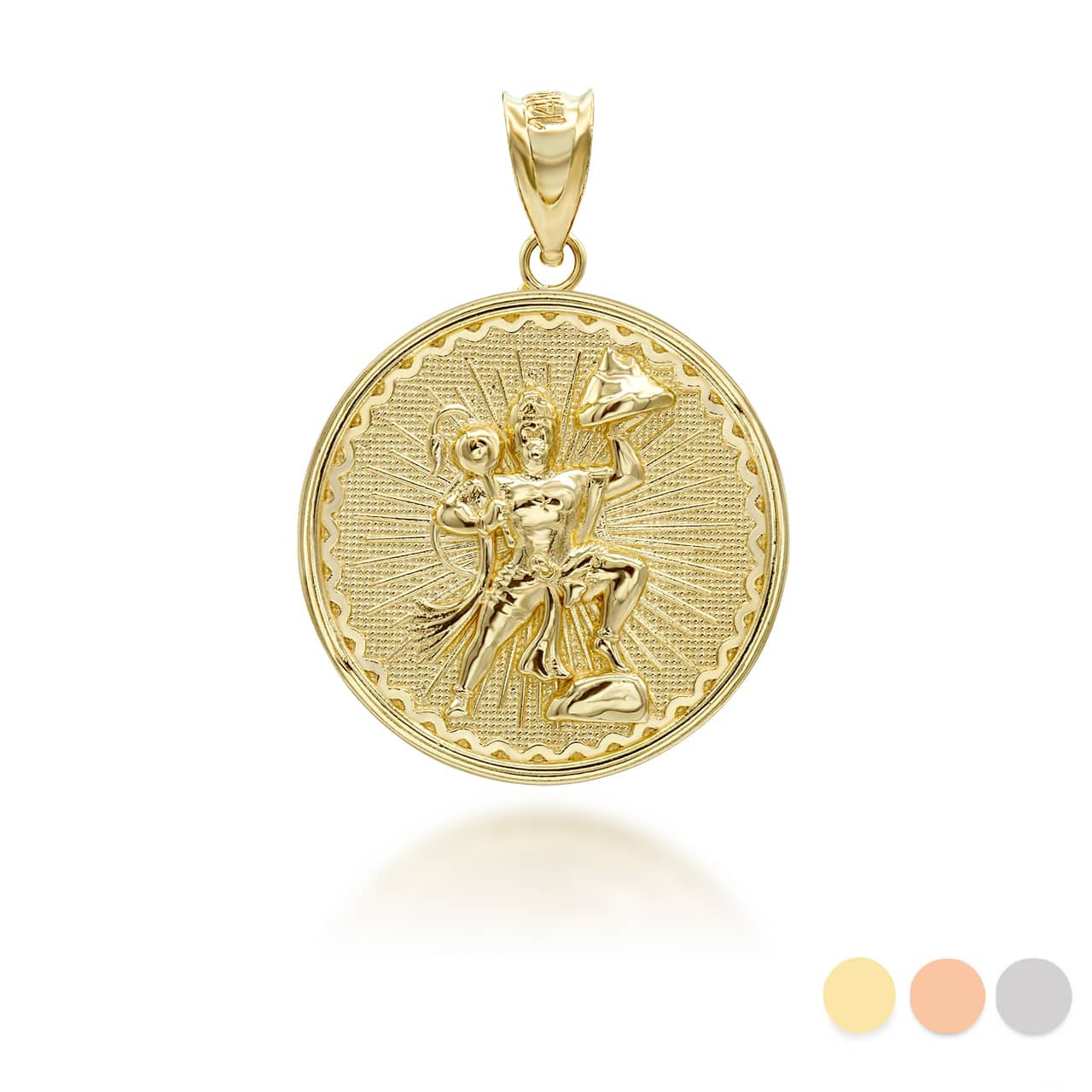 Gold Lord Hanuman Hindu God Coin Pendant/Necklace (Available in Yellow/Rose/White Gold)