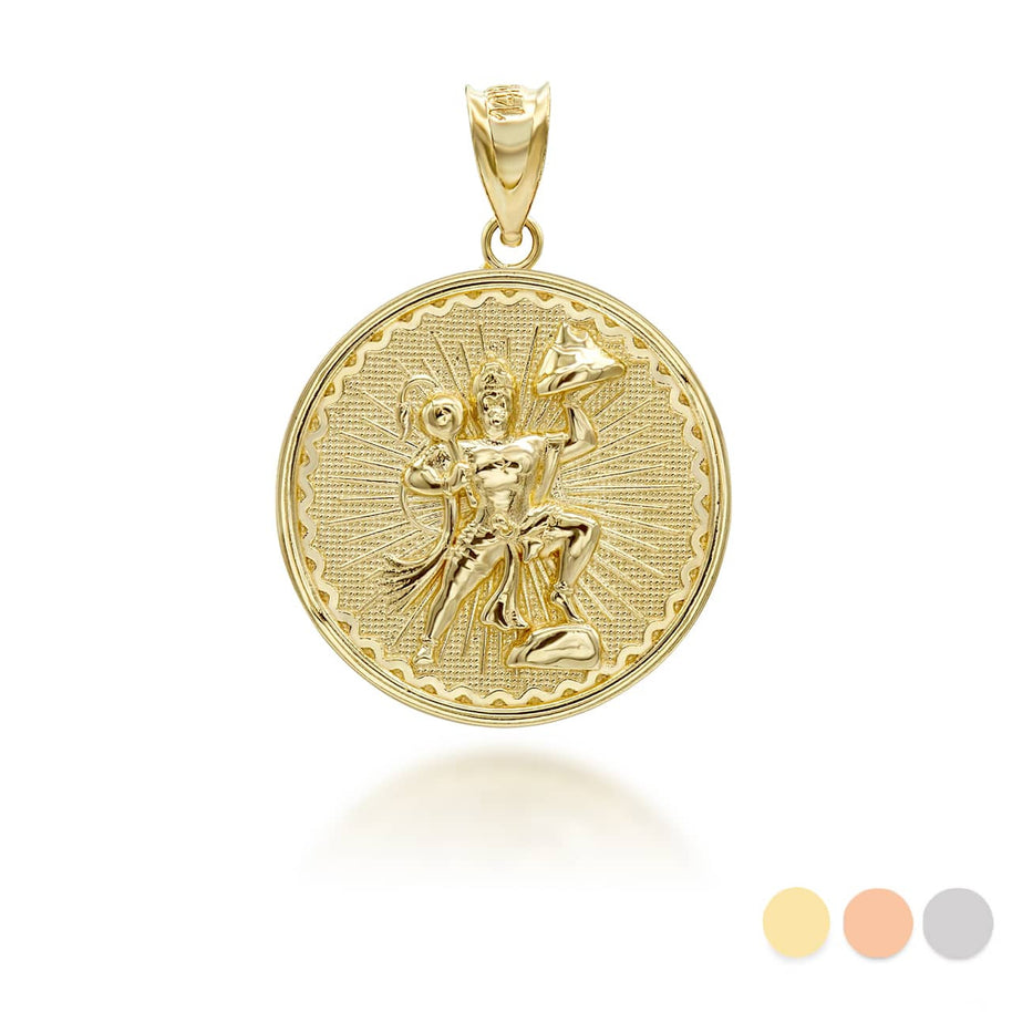 Gold Lord Hanuman Hindu God Coin Pendant/Necklace (Available in Yellow/Rose/White Gold)