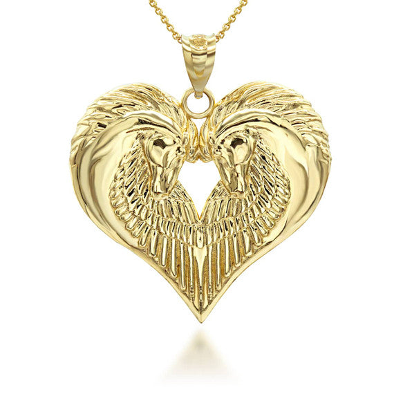 Gold Heart Horse Pendant Necklace(Available in Yellow/Rose/White Gold)