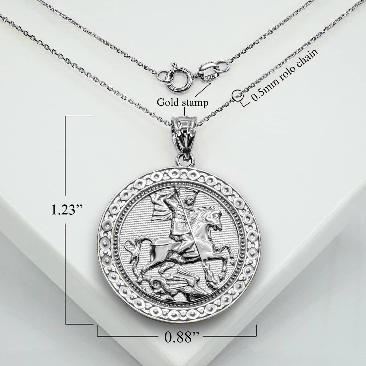 Sterling Silver Saint George Dragon Hunter 3D Charm Necklace