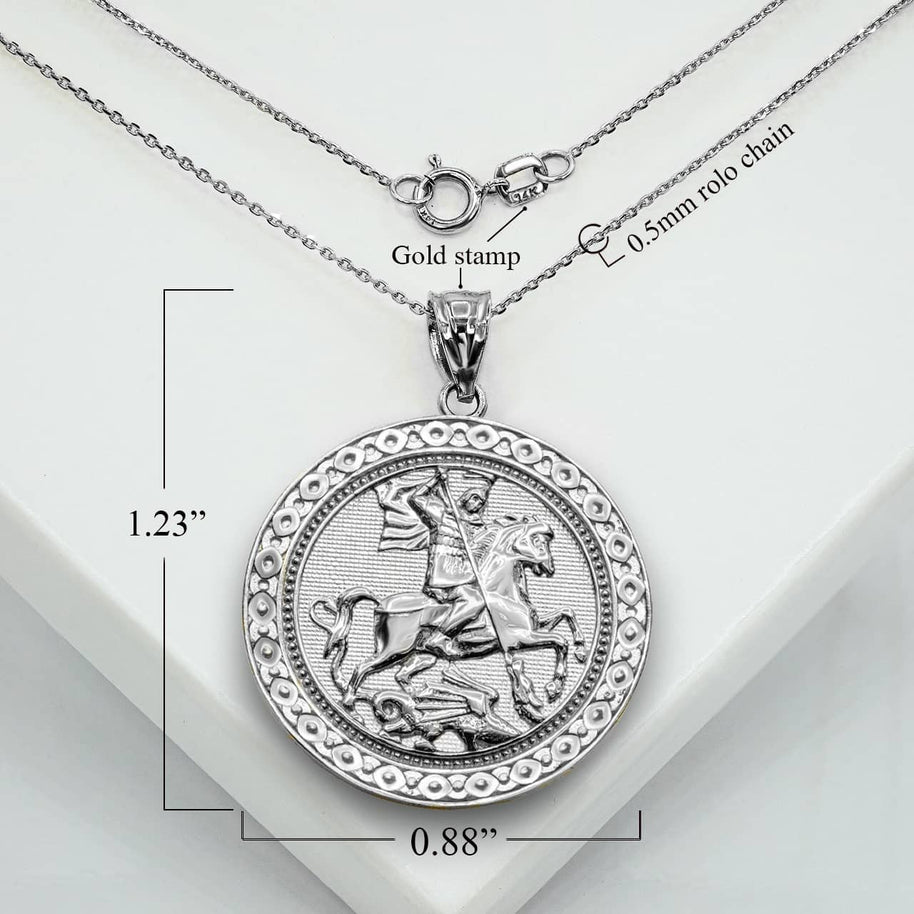Sterling Silver Saint George Dragon Hunter 3D Charm Necklace