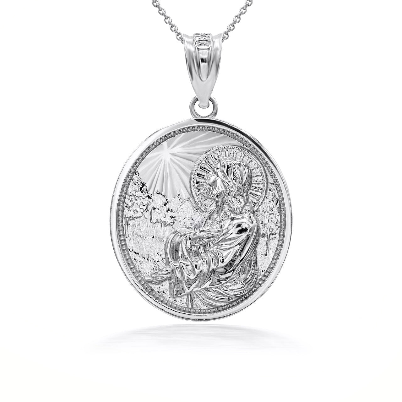 925 Sterling Silver Jesus Christ Sermon On The Mount Pendant Necklace