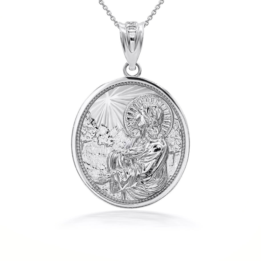 925 Sterling Silver Jesus Christ Sermon On The Mount Pendant Necklace