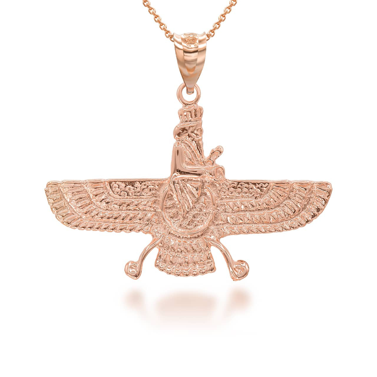 Gold Faravahar Ahura Mazda Pendant Necklace (Available in Yellow/Rose/White Gold)