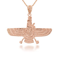 Gold Faravahar Ahura Mazda Pendant Necklace (Available in Yellow/Rose/White Gold)