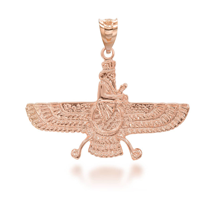 Gold Faravahar Ahura Mazda Pendant Necklace (Available in Yellow/Rose/White Gold)