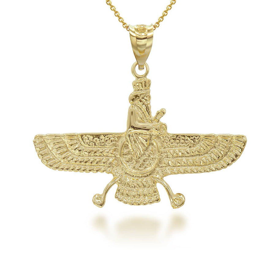 Gold Faravahar Ahura Mazda Pendant Necklace (Available in Yellow/Rose/White Gold)