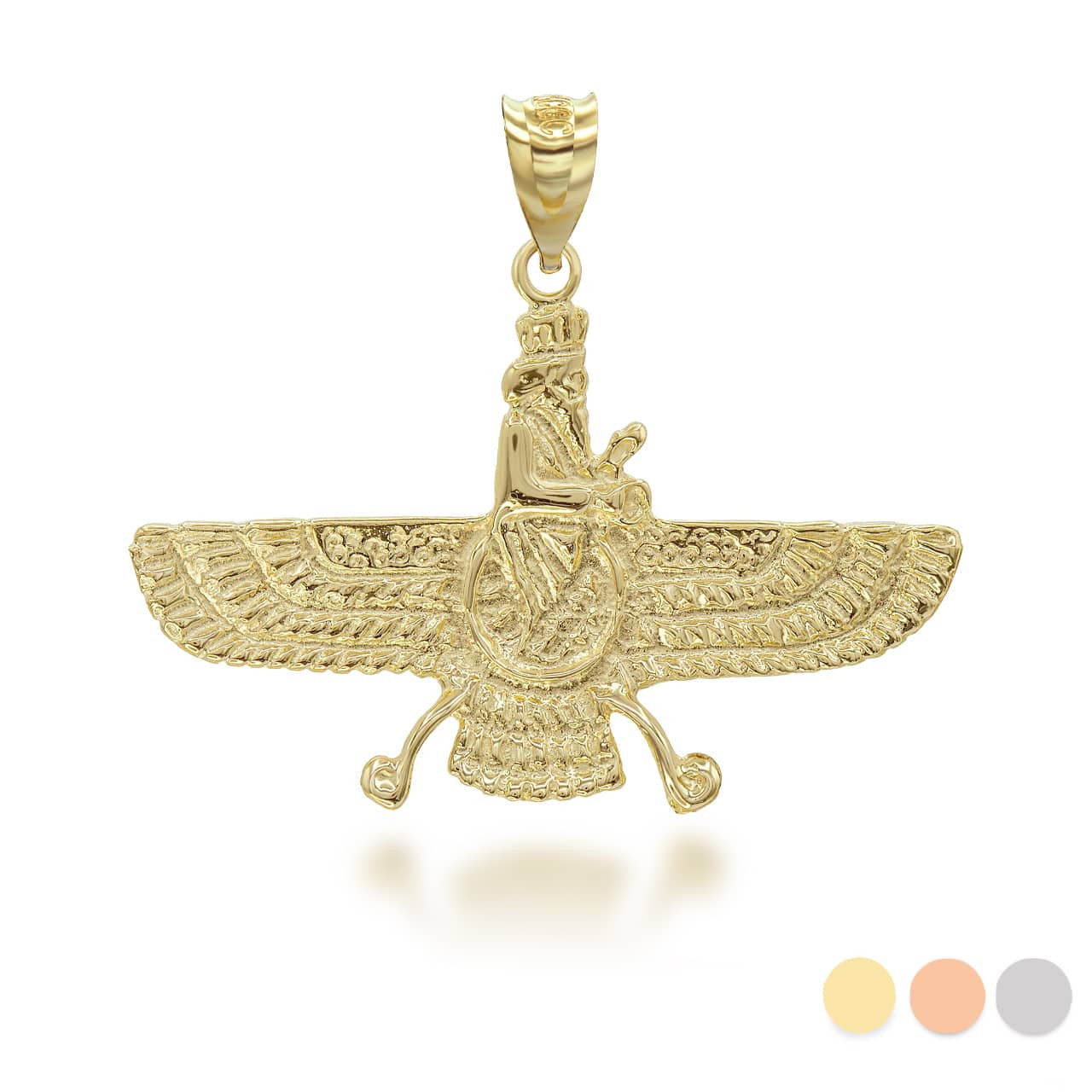 Gold Faravahar Ahura Mazda Pendant Necklace (Available in Yellow/Rose/White Gold)