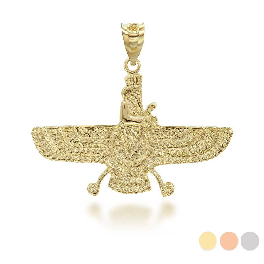 Gold Faravahar Ahura Mazda Pendant Necklace (Available in Yellow/Rose/White Gold)