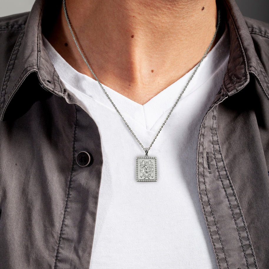Sterling Silver Saint Michael ArchAngel 3D Charm Necklace