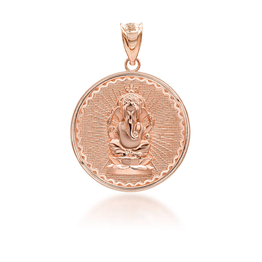 Gold Lord Ganesha Hindu Coin Pendant (Available in Yellow/Rose/White Gold)