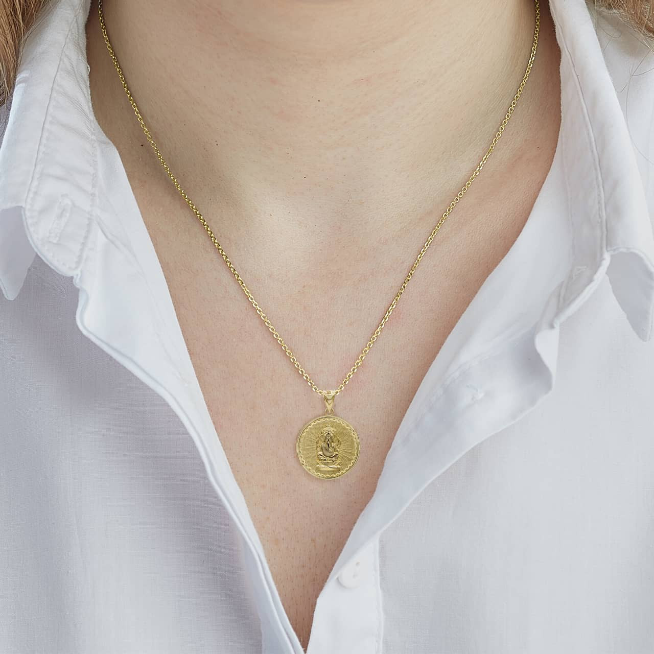 Gold Lord Ganesha Hindu Coin Pendant (Available in Yellow/Rose/White Gold)
