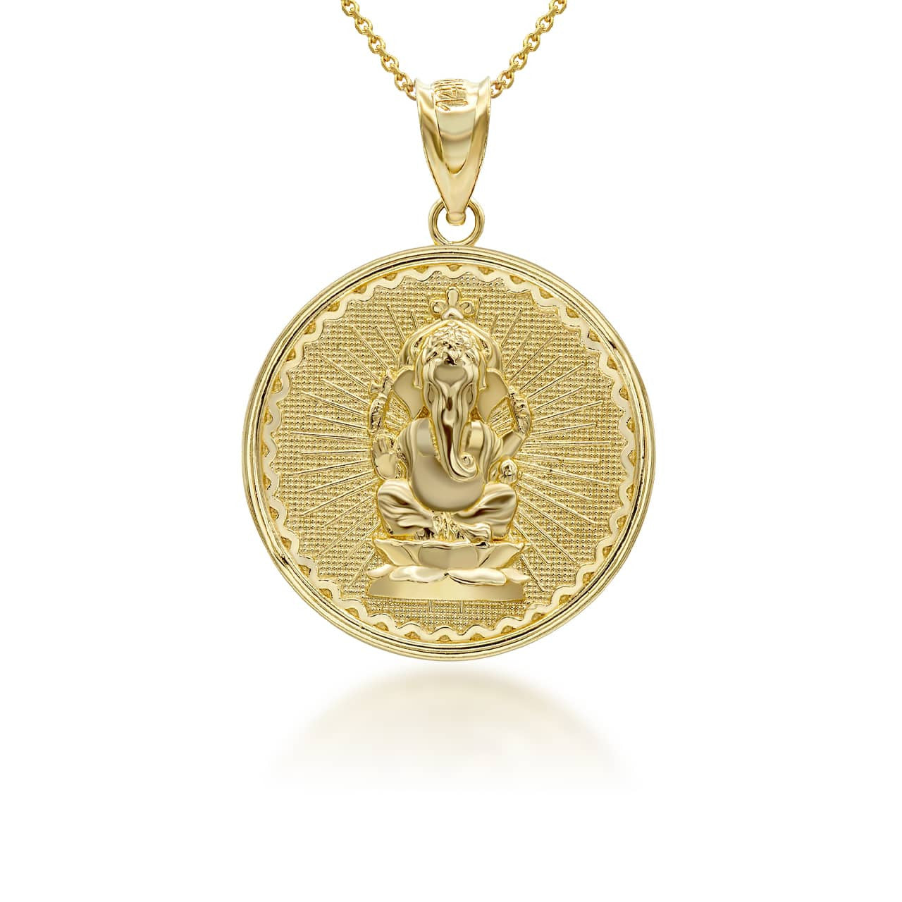 Gold Lord Ganesha Hindu Coin Pendant (Available in Yellow/Rose/White Gold)