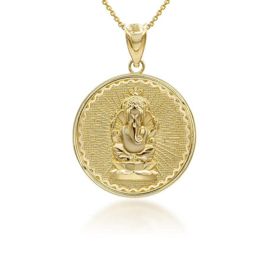 Gold Lord Ganesha Hindu Coin Pendant (Available in Yellow/Rose/White Gold)
