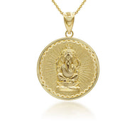 Gold Lord Ganesha Hindu Coin Pendant (Available in Yellow/Rose/White Gold)