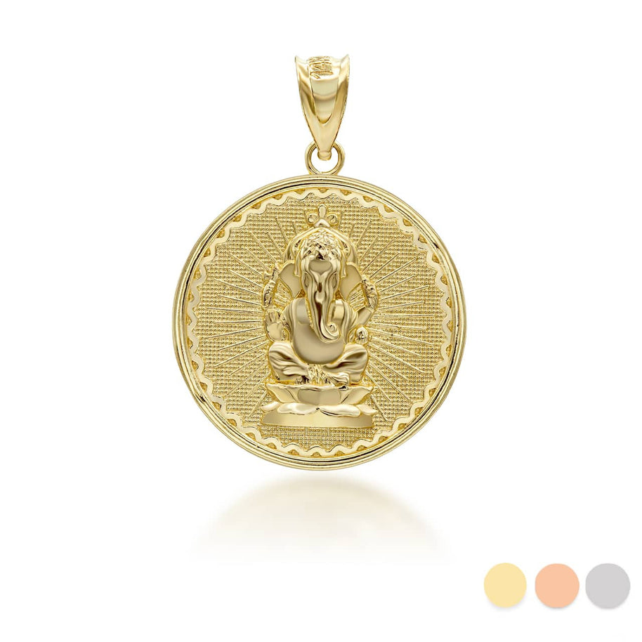 Gold Lord Ganesha Hindu Coin Pendant (Available in Yellow/Rose/White Gold)