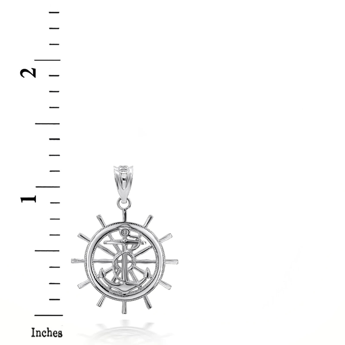 Sterling Silver Ship Wheel Helm Anchor Roped 3D Charm Necklace