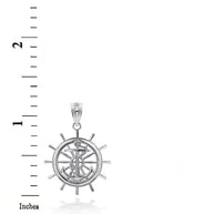 Sterling Silver Ship Wheel Helm Anchor Roped 3D Charm Necklace