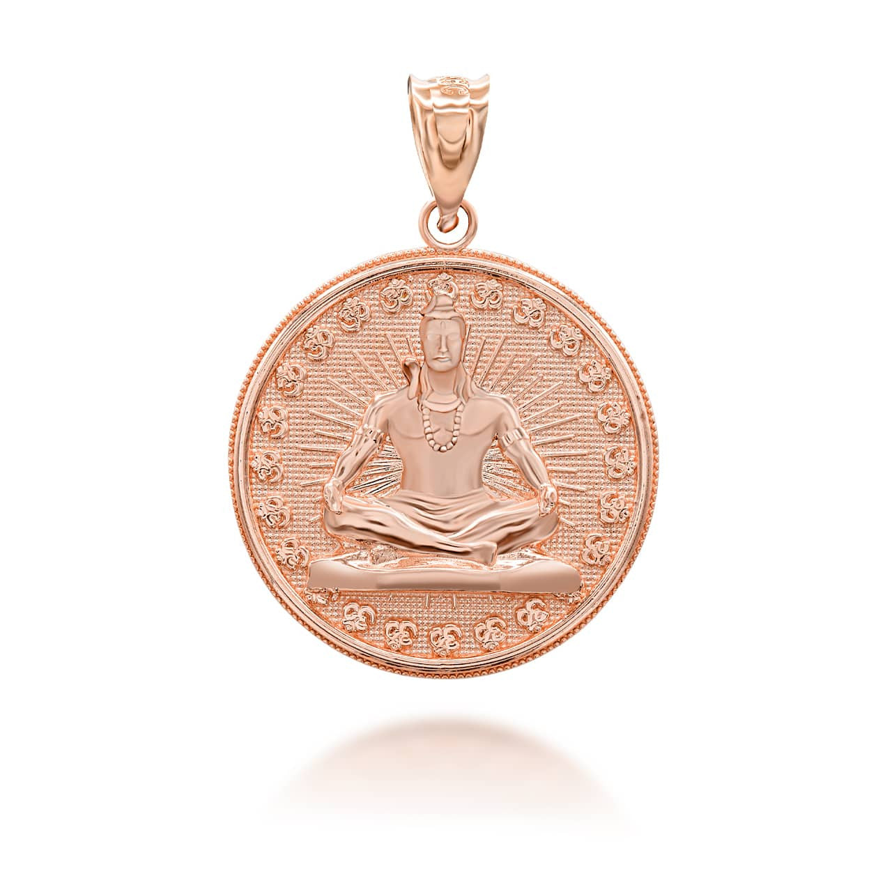 Gold Hindu Lord Shiva Milgrain Coin Pendant Necklace (Available in Yellow/Rose/White Gold)