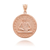 Gold Hindu Lord Shiva Milgrain Coin Pendant Necklace (Available in Yellow/Rose/White Gold)
