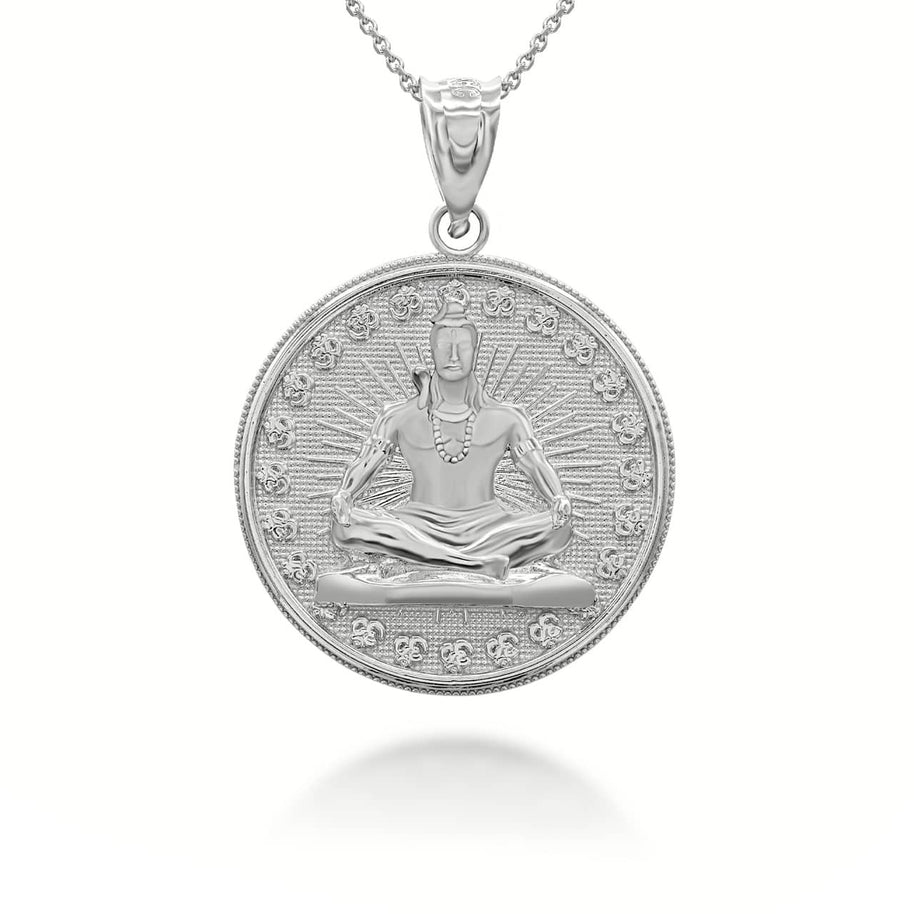 .925 Sterling Silver Hindu Lord Shiva Milgrain Coin Pendant Necklace