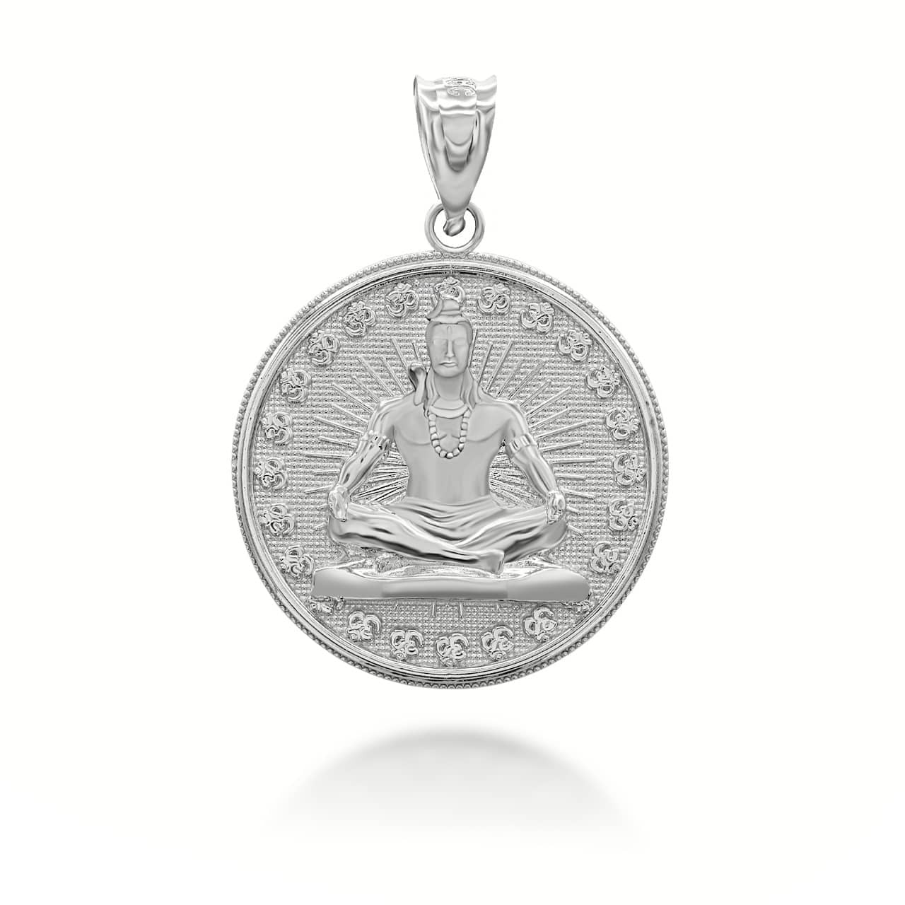 .925 Sterling Silver Hindu Lord Shiva Milgrain Coin Pendant Necklace