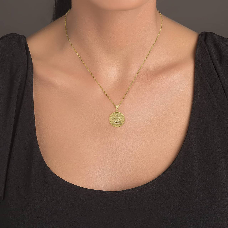 Gold Hindu Lord Shiva Milgrain Coin Pendant Necklace (Available in Yellow/Rose/White Gold)
