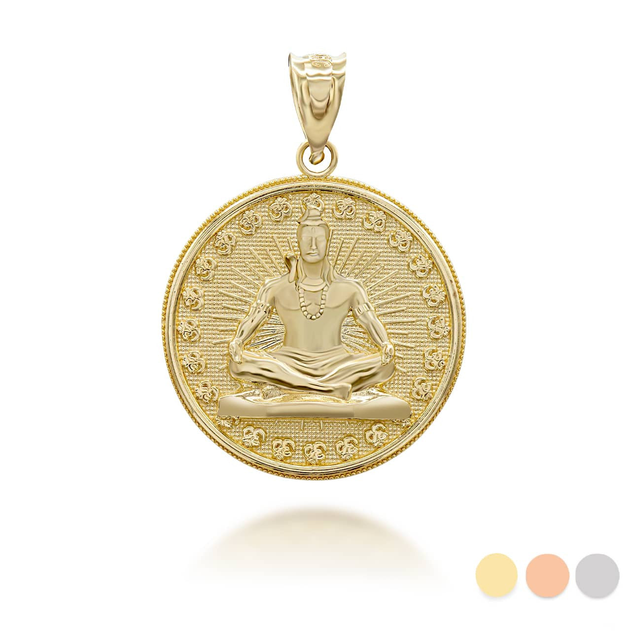 Gold Hindu Lord Shiva Milgrain Coin Pendant Necklace (Available in Yellow/Rose/White Gold)
