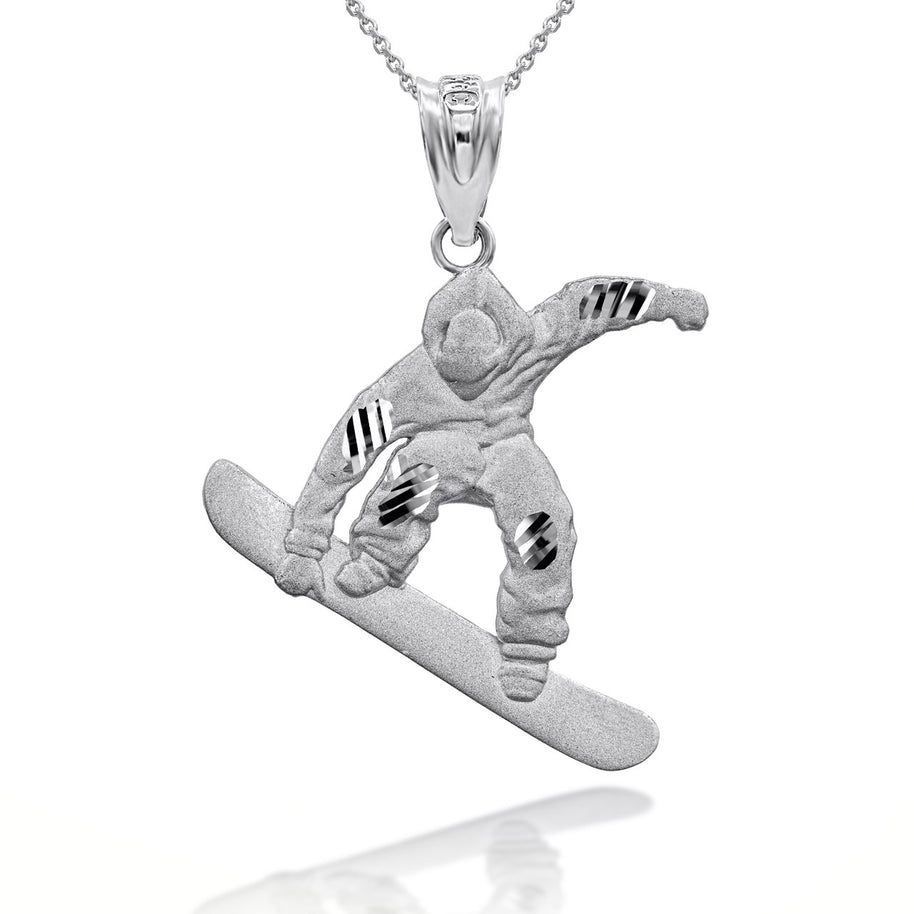 Sterling Silver Snowboarding 3D Charm Necklace