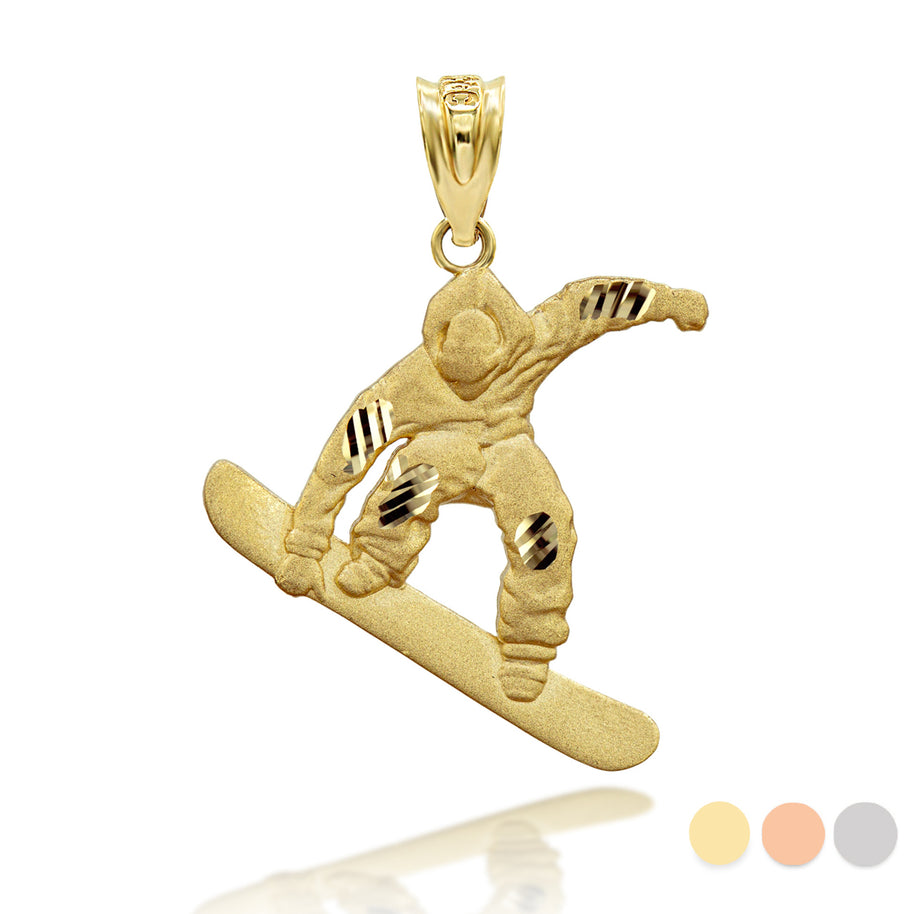 Gold Snowboarding 3D Charm Necklace (Available in Yellow/Rose/White Gold)