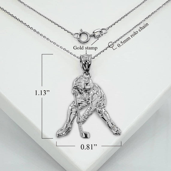 Sterling Silver Hockey Player 3D Charm Necklace