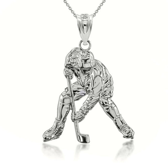 Sterling Silver Hockey Player 3D Charm Necklace