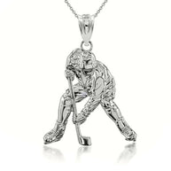Sterling Silver Hockey Player 3D Charm Necklace