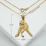 Gold Hockey Player 3D Charm Necklace (Available in Yellow/Rose/White Gold)