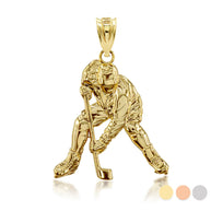 Gold Hockey Player 3D Charm Necklace (Available in Yellow/Rose/White Gold)