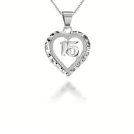 Gold Diamond Cut Heart 15 Años Quinceañera Textured Pendant Necklace (Available in Yellow/Rose/White Gold)