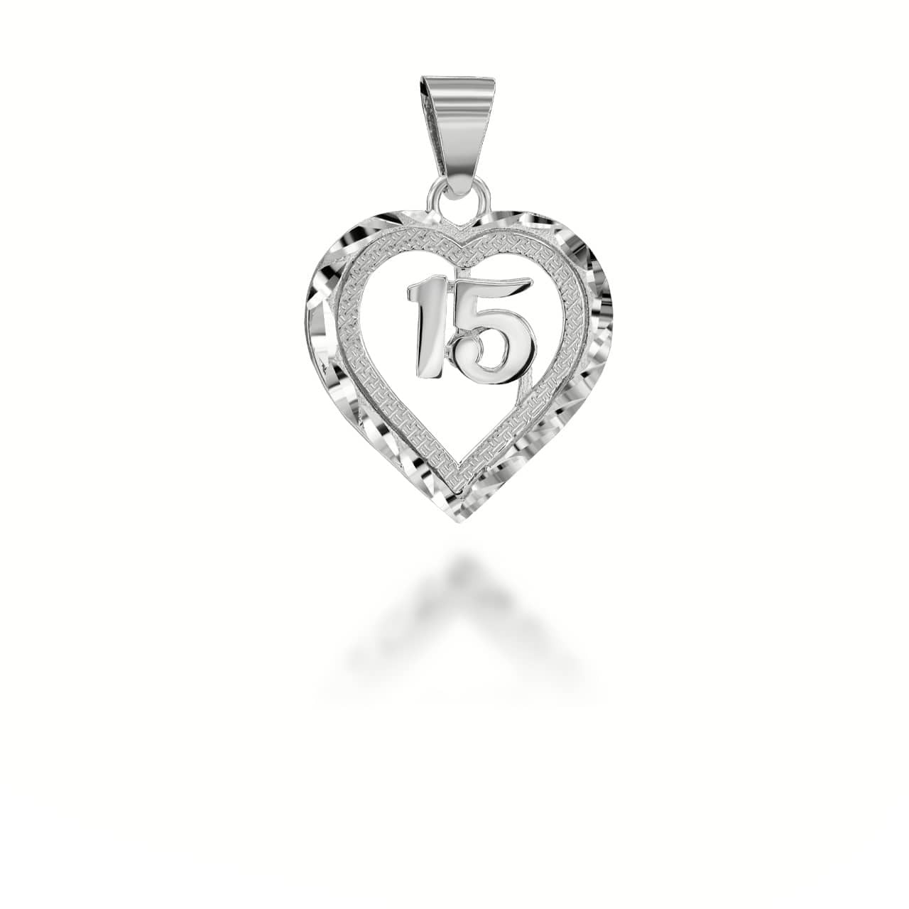 Gold Diamond Cut Heart 15 Años Quinceañera Textured Pendant Necklace (Available in Yellow/Rose/White Gold)