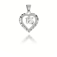 Gold Diamond Cut Heart 15 Años Quinceañera Textured Pendant Necklace (Available in Yellow/Rose/White Gold)