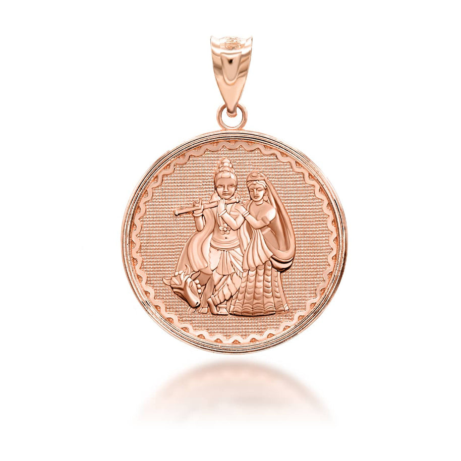 Gold Radha Krishna Hindu Pendant Necklace (Available in Yellow/Rose/White Gold)