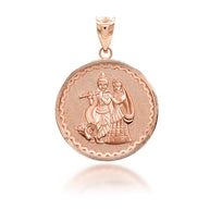 Gold Radha Krishna Hindu Pendant Necklace (Available in Yellow/Rose/White Gold)