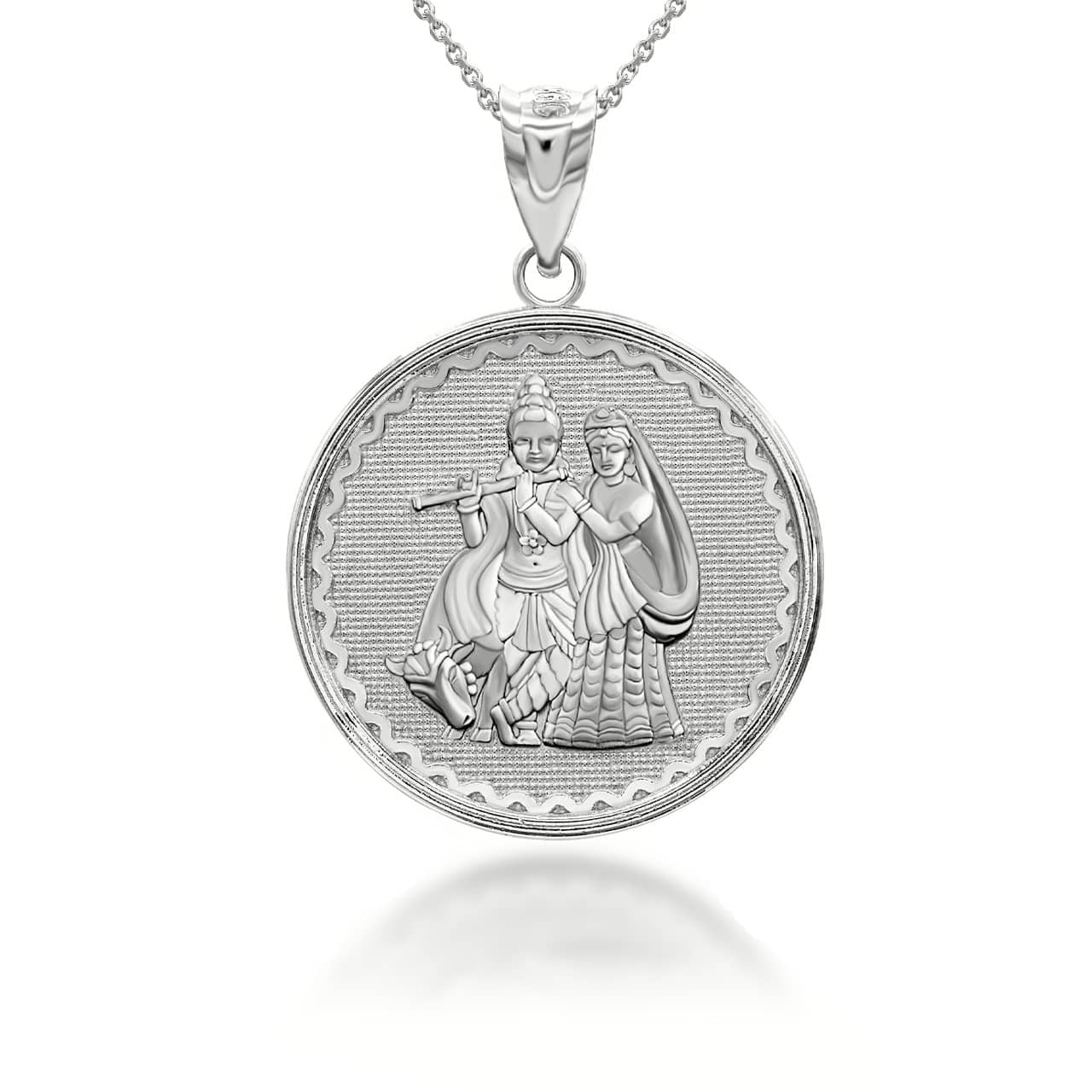 Gold Radha Krishna Hindu Pendant Necklace (Available in Yellow/Rose/White Gold)