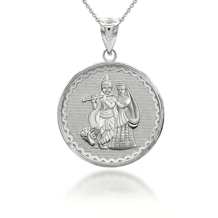 Gold Radha Krishna Hindu Pendant Necklace (Available in Yellow/Rose/White Gold)