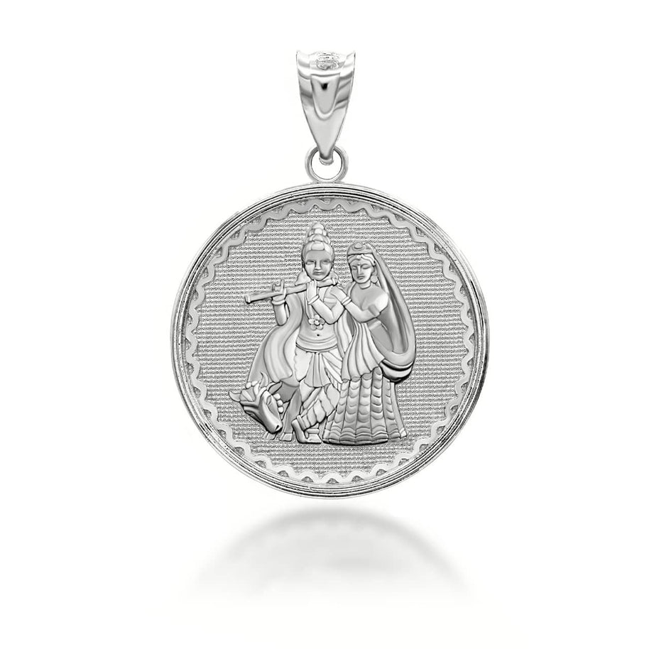 Gold Radha Krishna Hindu Pendant Necklace (Available in Yellow/Rose/White Gold)