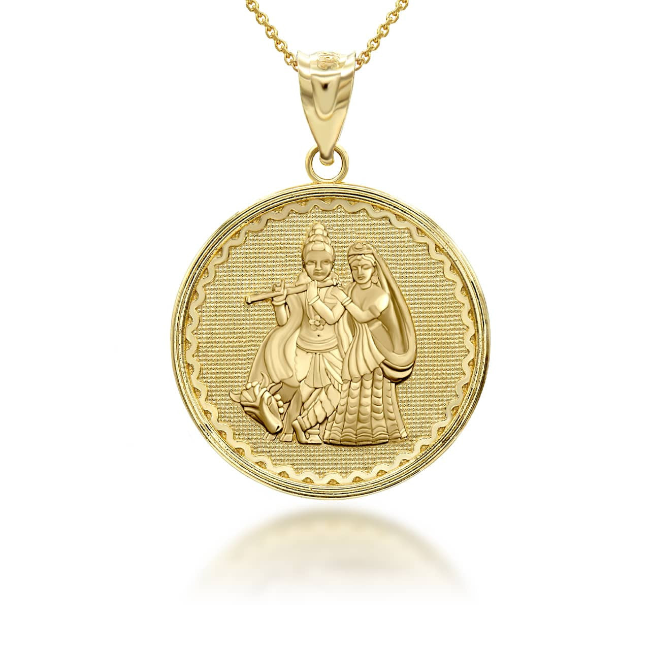 Gold Radha Krishna Hindu Pendant Necklace (Available in Yellow/Rose/White Gold)