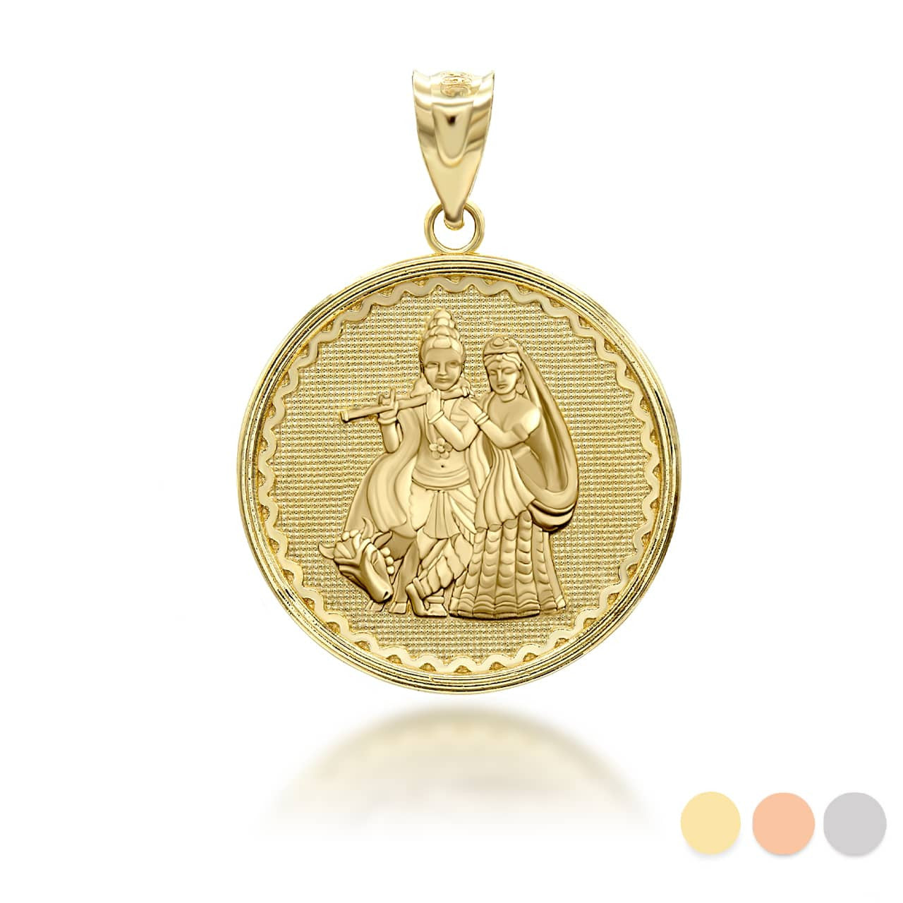 Gold Radha Krishna Hindu Pendant Necklace (Available in Yellow/Rose/White Gold)