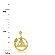 Gold Textured Ouroboros Snake Pyramid Eye of Providence Pendant Necklace (Available in Yellow/Rose/White Gold)