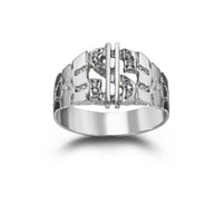 .925 Sterling Silver Diamond Dollar Sign Money Nugget Ring