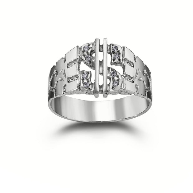 Two-Tone Gold Diamond Dollar Sign Money Nugget Ring (Available in Yellow/Rose/White Gold)